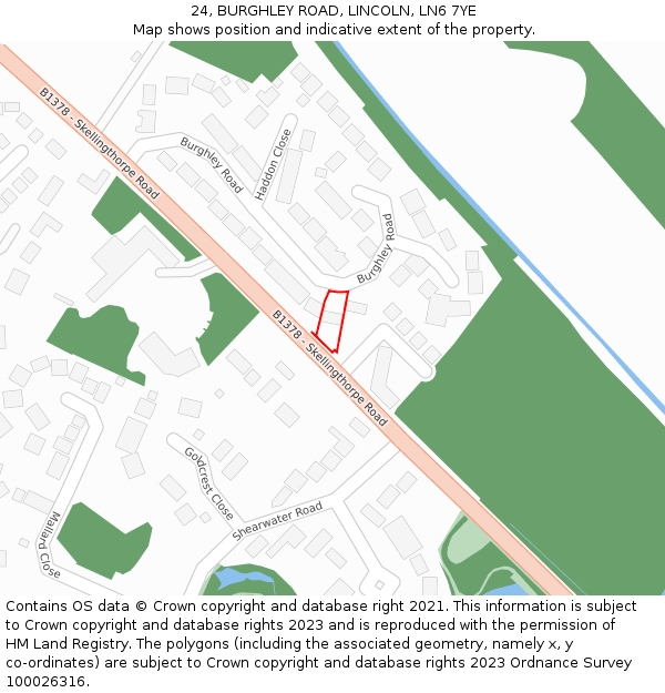 24, BURGHLEY ROAD, LINCOLN, LN6 7YE: Location map and indicative extent of plot