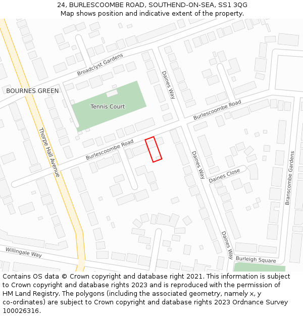 24, BURLESCOOMBE ROAD, SOUTHEND-ON-SEA, SS1 3QG: Location map and indicative extent of plot