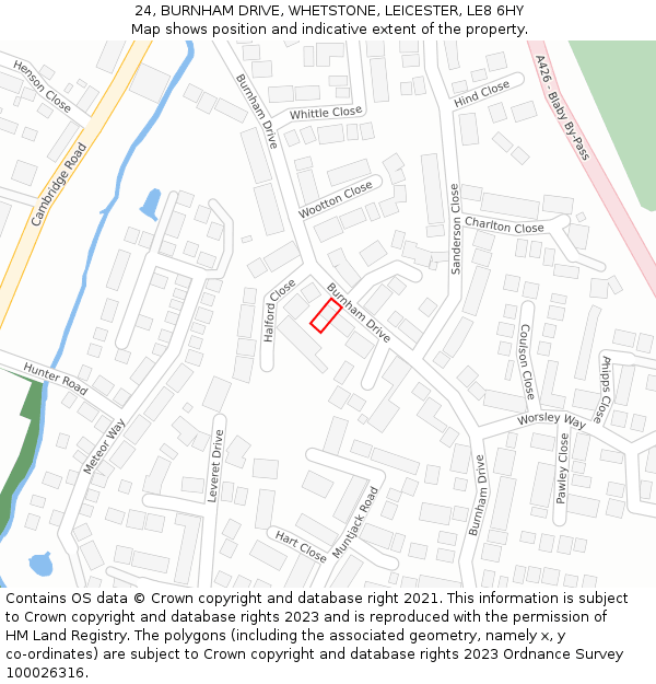 24, BURNHAM DRIVE, WHETSTONE, LEICESTER, LE8 6HY: Location map and indicative extent of plot