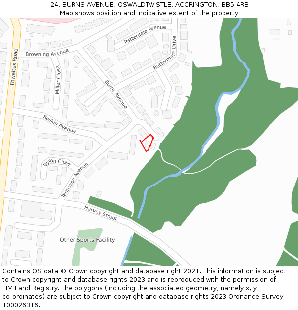 24, BURNS AVENUE, OSWALDTWISTLE, ACCRINGTON, BB5 4RB: Location map and indicative extent of plot