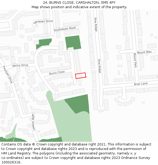24, BURNS CLOSE, CARSHALTON, SM5 4PY: Location map and indicative extent of plot