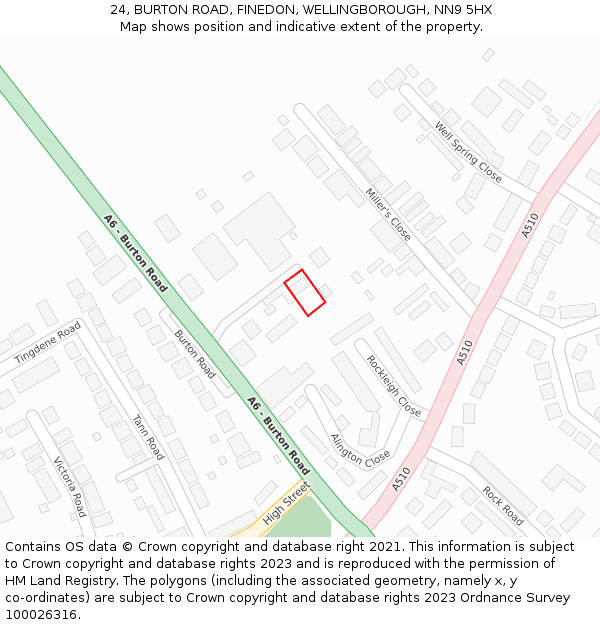 24, BURTON ROAD, FINEDON, WELLINGBOROUGH, NN9 5HX: Location map and indicative extent of plot