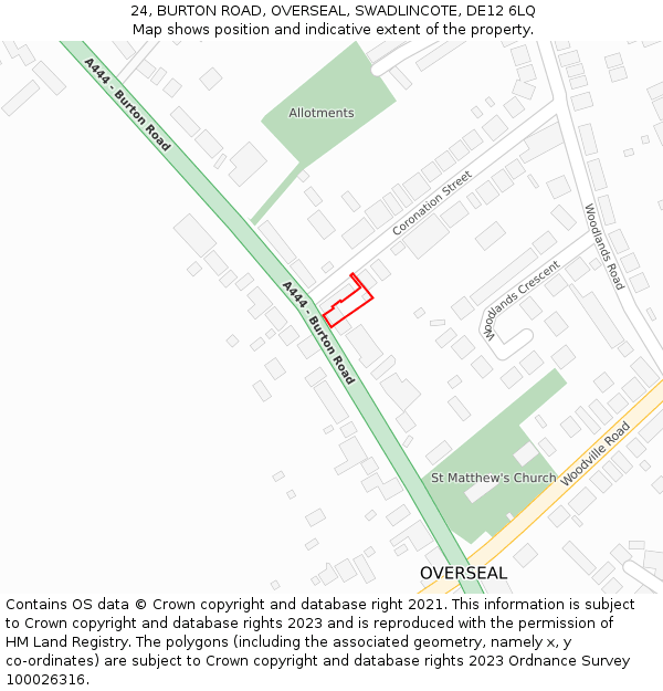 24, BURTON ROAD, OVERSEAL, SWADLINCOTE, DE12 6LQ: Location map and indicative extent of plot