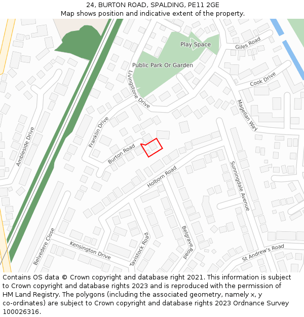24, BURTON ROAD, SPALDING, PE11 2GE: Location map and indicative extent of plot