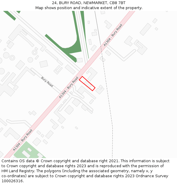 24, BURY ROAD, NEWMARKET, CB8 7BT: Location map and indicative extent of plot