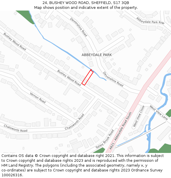 24, BUSHEY WOOD ROAD, SHEFFIELD, S17 3QB: Location map and indicative extent of plot