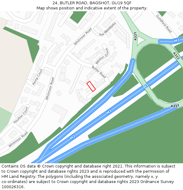 24, BUTLER ROAD, BAGSHOT, GU19 5QF: Location map and indicative extent of plot