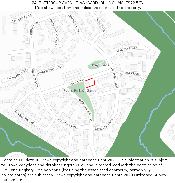 24, BUTTERCUP AVENUE, WYNYARD, BILLINGHAM, TS22 5GY: Location map and indicative extent of plot