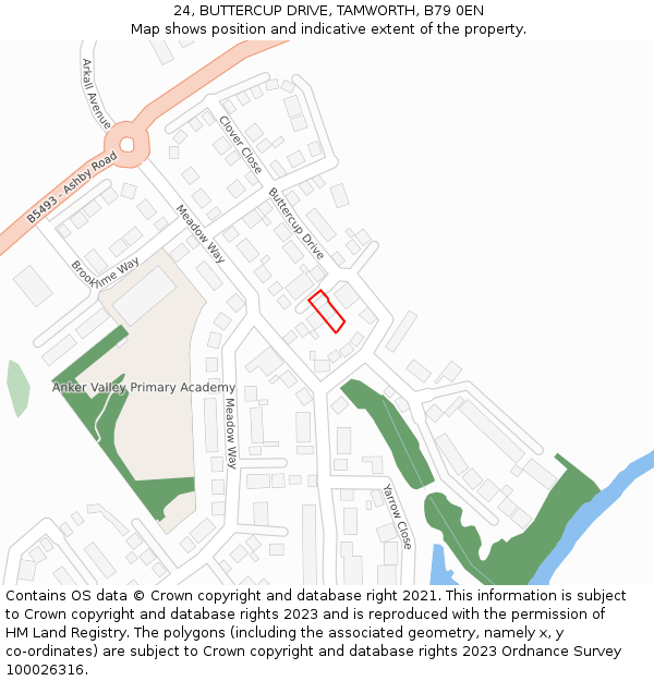 24, BUTTERCUP DRIVE, TAMWORTH, B79 0EN: Location map and indicative extent of plot