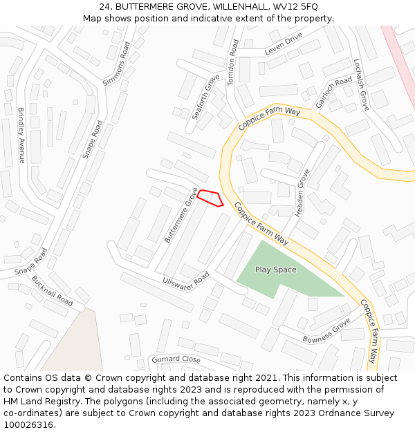 24, BUTTERMERE GROVE, WILLENHALL, WV12 5FQ: Location map and indicative extent of plot