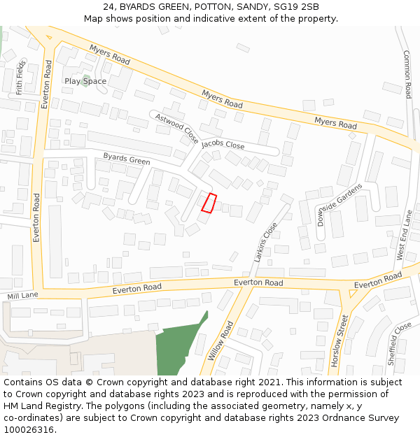 24, BYARDS GREEN, POTTON, SANDY, SG19 2SB: Location map and indicative extent of plot