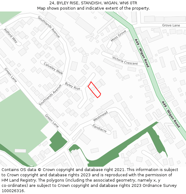 24, BYLEY RISE, STANDISH, WIGAN, WN6 0TR: Location map and indicative extent of plot