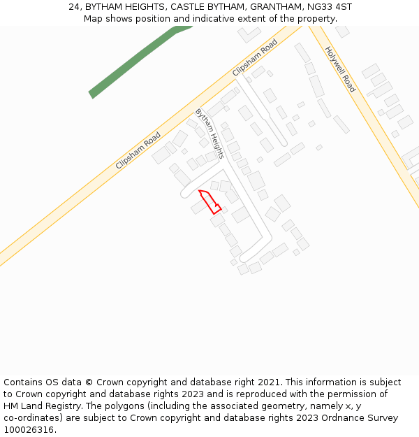 24, BYTHAM HEIGHTS, CASTLE BYTHAM, GRANTHAM, NG33 4ST: Location map and indicative extent of plot