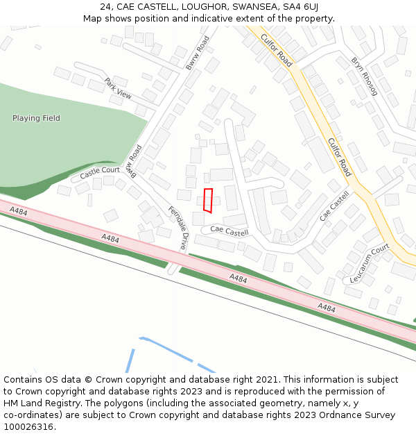 24, CAE CASTELL, LOUGHOR, SWANSEA, SA4 6UJ: Location map and indicative extent of plot