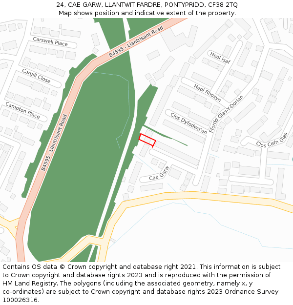24, CAE GARW, LLANTWIT FARDRE, PONTYPRIDD, CF38 2TQ: Location map and indicative extent of plot