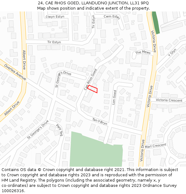 24, CAE RHOS GOED, LLANDUDNO JUNCTION, LL31 9PQ: Location map and indicative extent of plot