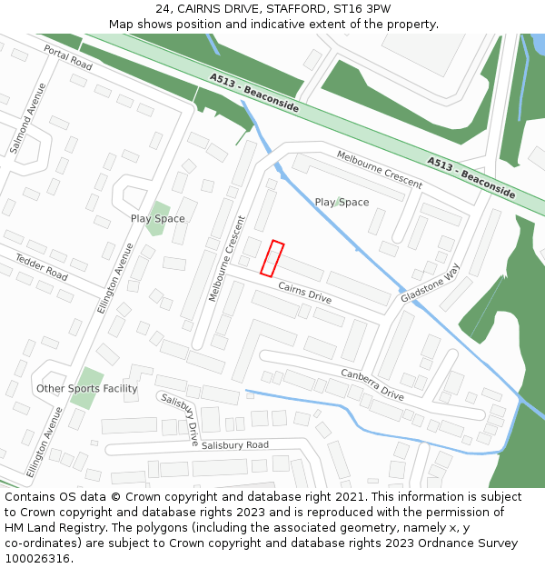 24, CAIRNS DRIVE, STAFFORD, ST16 3PW: Location map and indicative extent of plot