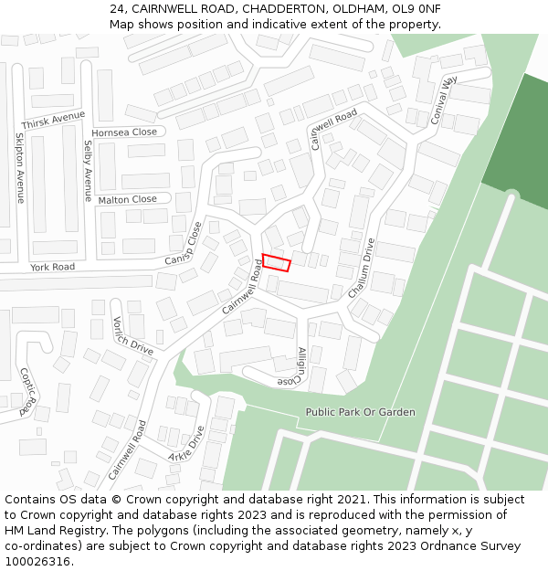24, CAIRNWELL ROAD, CHADDERTON, OLDHAM, OL9 0NF: Location map and indicative extent of plot