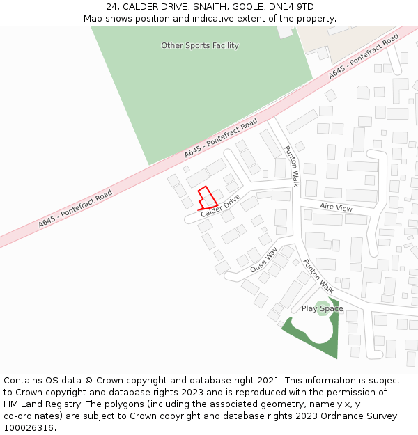 24, CALDER DRIVE, SNAITH, GOOLE, DN14 9TD: Location map and indicative extent of plot