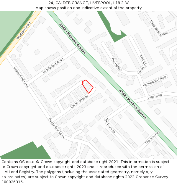 24, CALDER GRANGE, LIVERPOOL, L18 3LW: Location map and indicative extent of plot