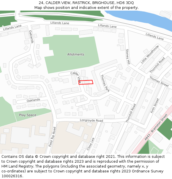 24, CALDER VIEW, RASTRICK, BRIGHOUSE, HD6 3DQ: Location map and indicative extent of plot