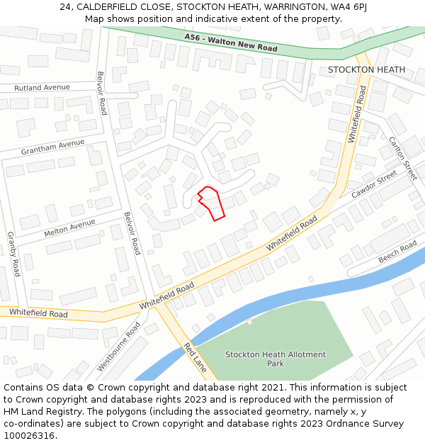 24, CALDERFIELD CLOSE, STOCKTON HEATH, WARRINGTON, WA4 6PJ: Location map and indicative extent of plot