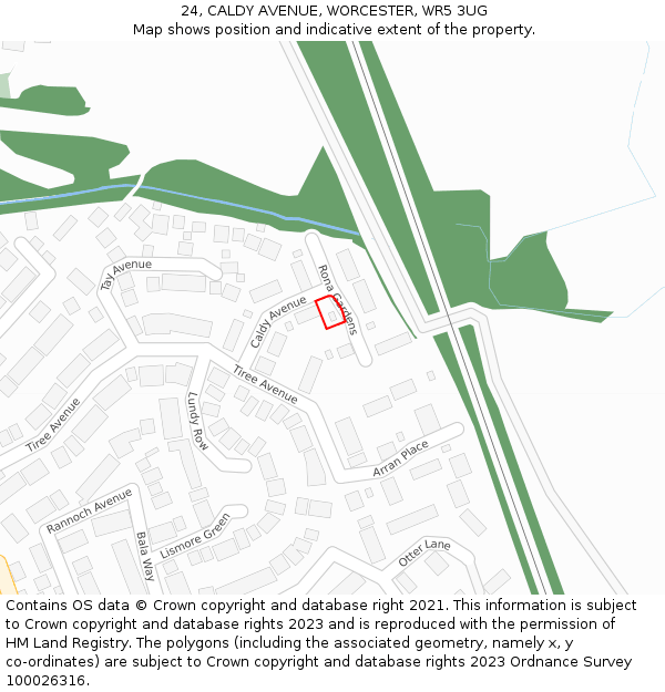 24, CALDY AVENUE, WORCESTER, WR5 3UG: Location map and indicative extent of plot