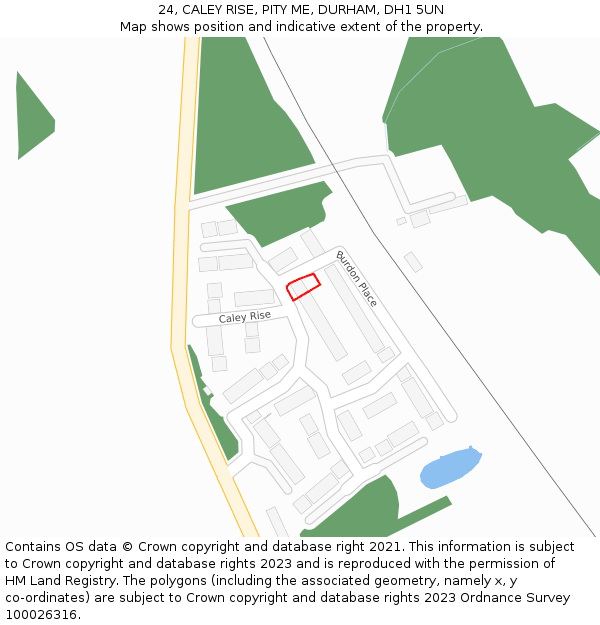 24, CALEY RISE, PITY ME, DURHAM, DH1 5UN: Location map and indicative extent of plot