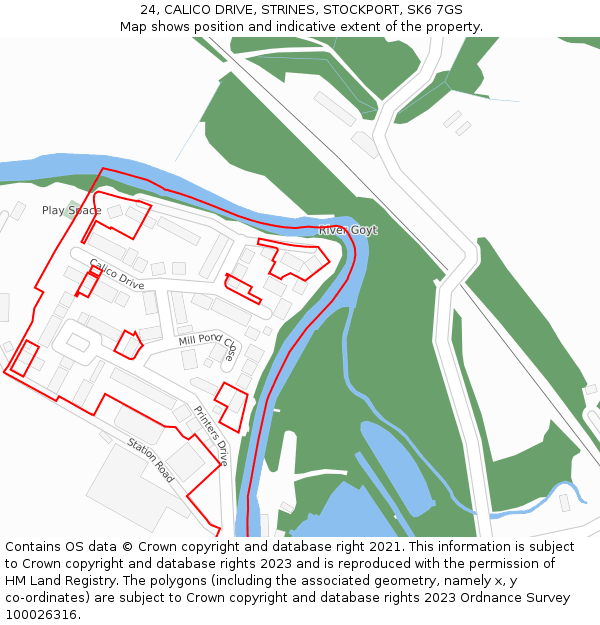 24, CALICO DRIVE, STRINES, STOCKPORT, SK6 7GS: Location map and indicative extent of plot