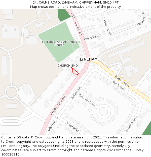 24, CALNE ROAD, LYNEHAM, CHIPPENHAM, SN15 4PT: Location map and indicative extent of plot