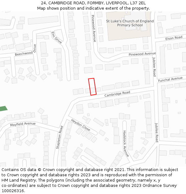 24, CAMBRIDGE ROAD, FORMBY, LIVERPOOL, L37 2EL: Location map and indicative extent of plot