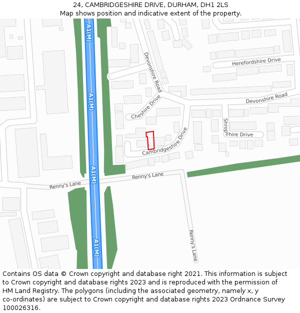 24, CAMBRIDGESHIRE DRIVE, DURHAM, DH1 2LS: Location map and indicative extent of plot