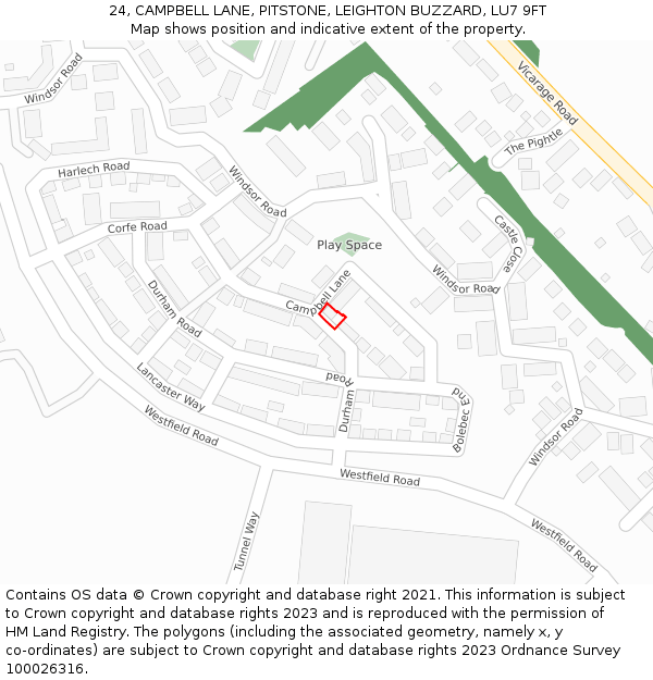 24, CAMPBELL LANE, PITSTONE, LEIGHTON BUZZARD, LU7 9FT: Location map and indicative extent of plot