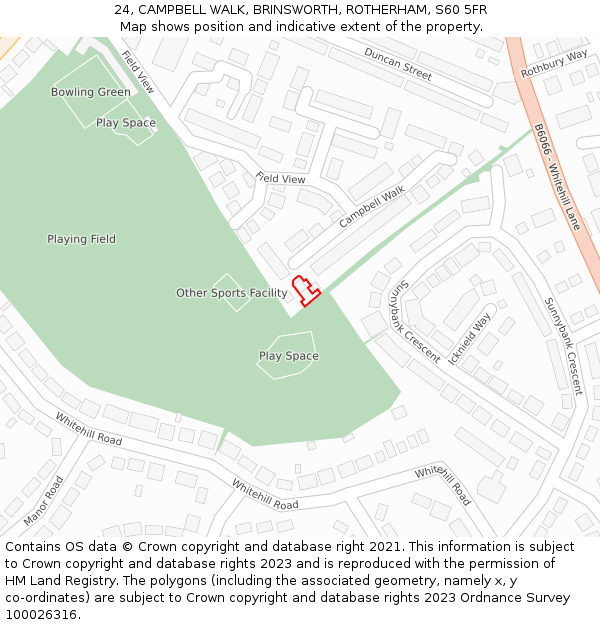 24, CAMPBELL WALK, BRINSWORTH, ROTHERHAM, S60 5FR: Location map and indicative extent of plot