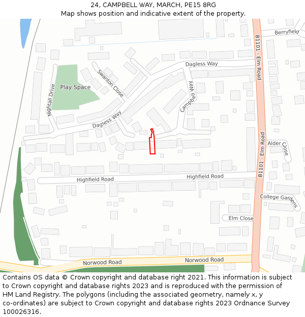 24, CAMPBELL WAY, MARCH, PE15 8RG: Location map and indicative extent of plot