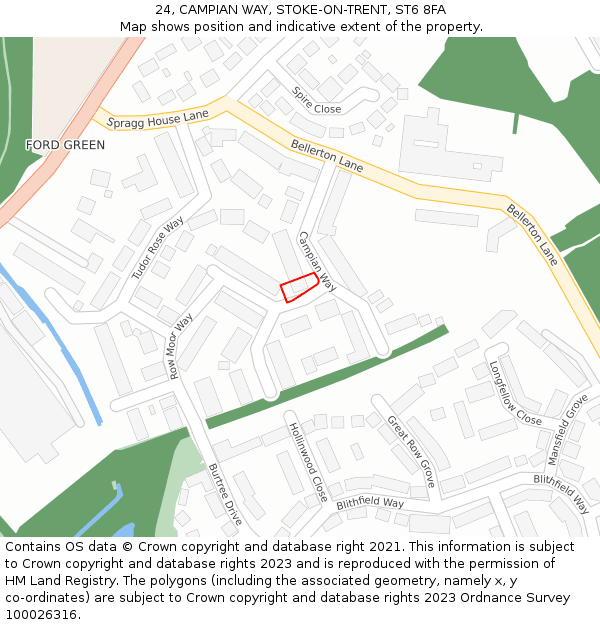 24, CAMPIAN WAY, STOKE-ON-TRENT, ST6 8FA: Location map and indicative extent of plot