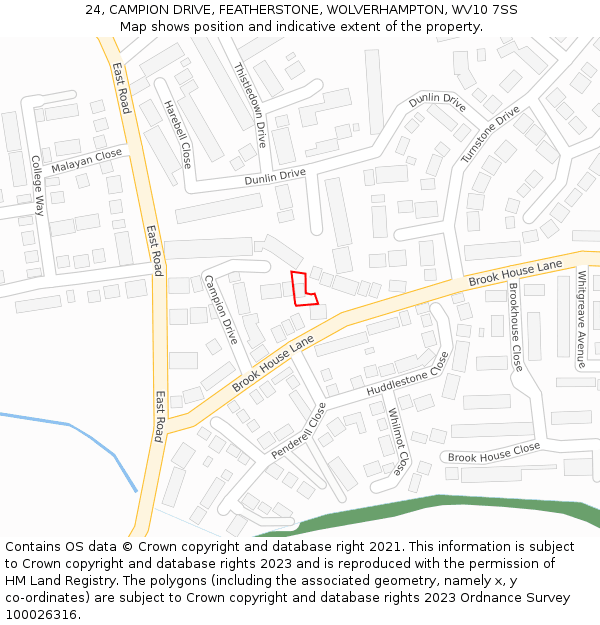 24, CAMPION DRIVE, FEATHERSTONE, WOLVERHAMPTON, WV10 7SS: Location map and indicative extent of plot