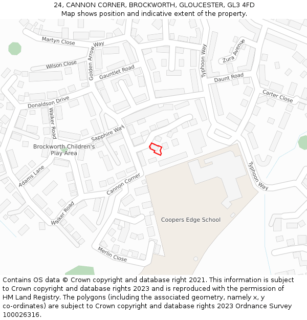 24, CANNON CORNER, BROCKWORTH, GLOUCESTER, GL3 4FD: Location map and indicative extent of plot