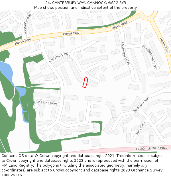 24, CANTERBURY WAY, CANNOCK, WS12 3YR: Location map and indicative extent of plot