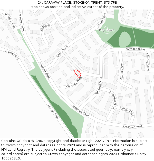 24, CARAWAY PLACE, STOKE-ON-TRENT, ST3 7FE: Location map and indicative extent of plot