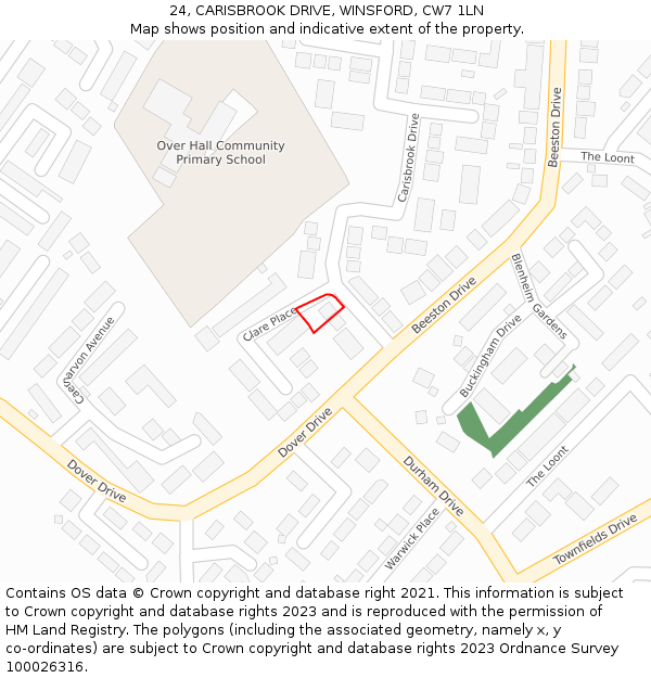 24, CARISBROOK DRIVE, WINSFORD, CW7 1LN: Location map and indicative extent of plot