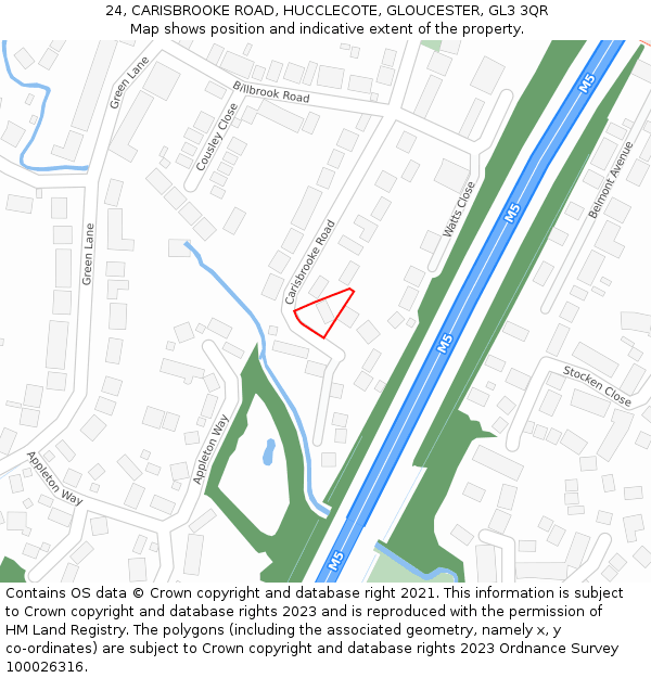 24, CARISBROOKE ROAD, HUCCLECOTE, GLOUCESTER, GL3 3QR: Location map and indicative extent of plot