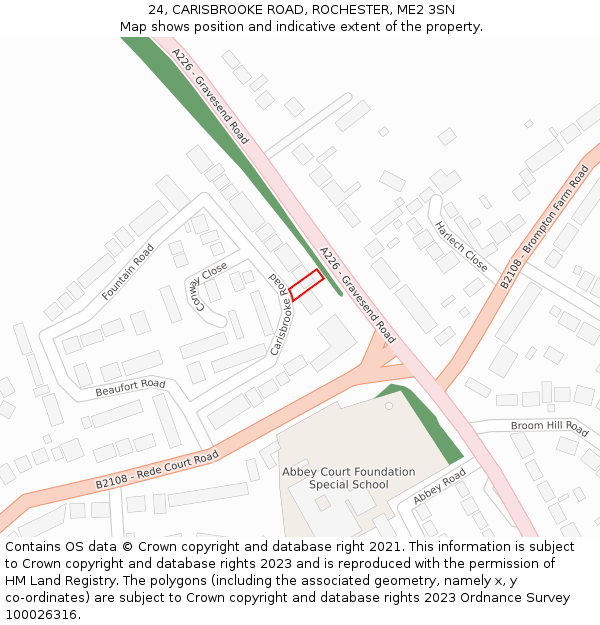 24, CARISBROOKE ROAD, ROCHESTER, ME2 3SN: Location map and indicative extent of plot