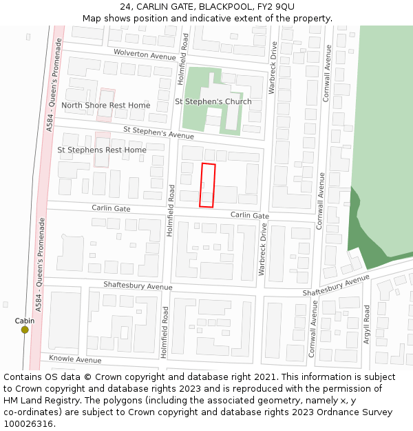 24, CARLIN GATE, BLACKPOOL, FY2 9QU: Location map and indicative extent of plot