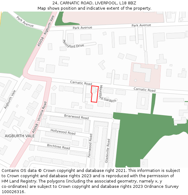 24, CARNATIC ROAD, LIVERPOOL, L18 8BZ: Location map and indicative extent of plot