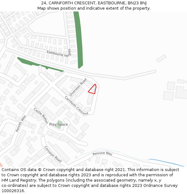 24, CARNFORTH CRESCENT, EASTBOURNE, BN23 8NJ: Location map and indicative extent of plot