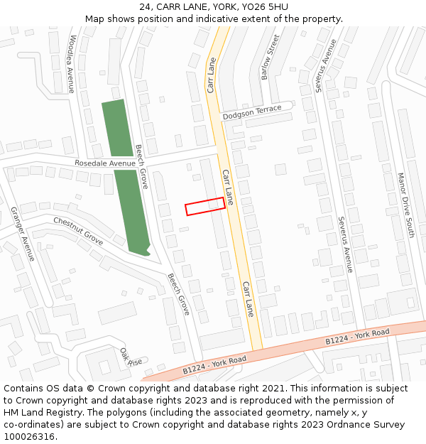 24, CARR LANE, YORK, YO26 5HU: Location map and indicative extent of plot