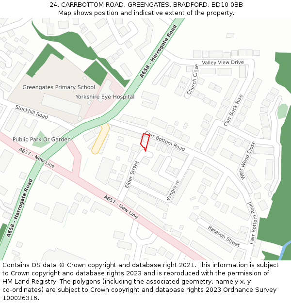 24, CARRBOTTOM ROAD, GREENGATES, BRADFORD, BD10 0BB: Location map and indicative extent of plot
