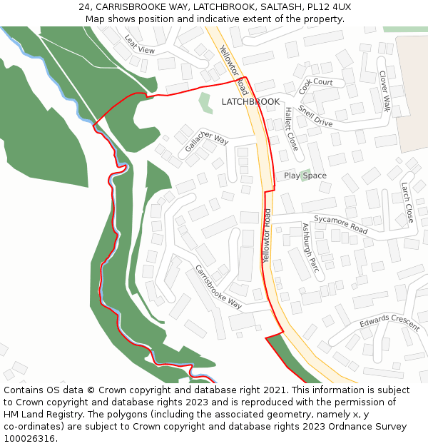 24, CARRISBROOKE WAY, LATCHBROOK, SALTASH, PL12 4UX: Location map and indicative extent of plot