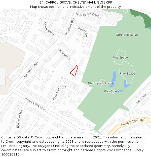 24, CARROL GROVE, CHELTENHAM, GL51 0PP: Location map and indicative extent of plot